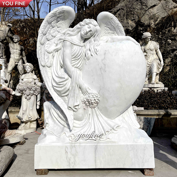 Outdoor Garden Granite Marble Angel Heart Shaped Cemetery Headstone