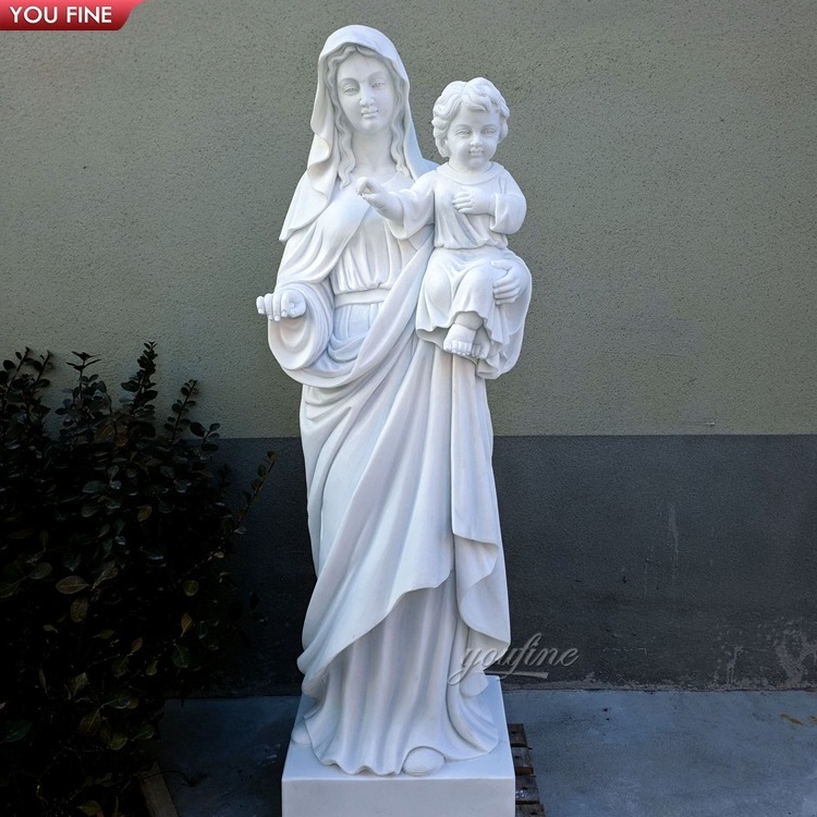 Outdoor Church Life Size White Marble Virgin Mary and Baby Jesus Sculpture Statue