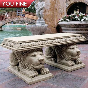 Outdoor Animal Decorative Garden Stone Bench for Sale with Lion