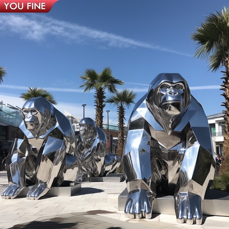 Outdoor Large Metal Stainless Steel Geometric Gorilla Sculpture for Sale