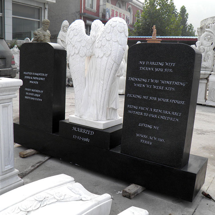 Black Marble Weeping Angel Tombstone