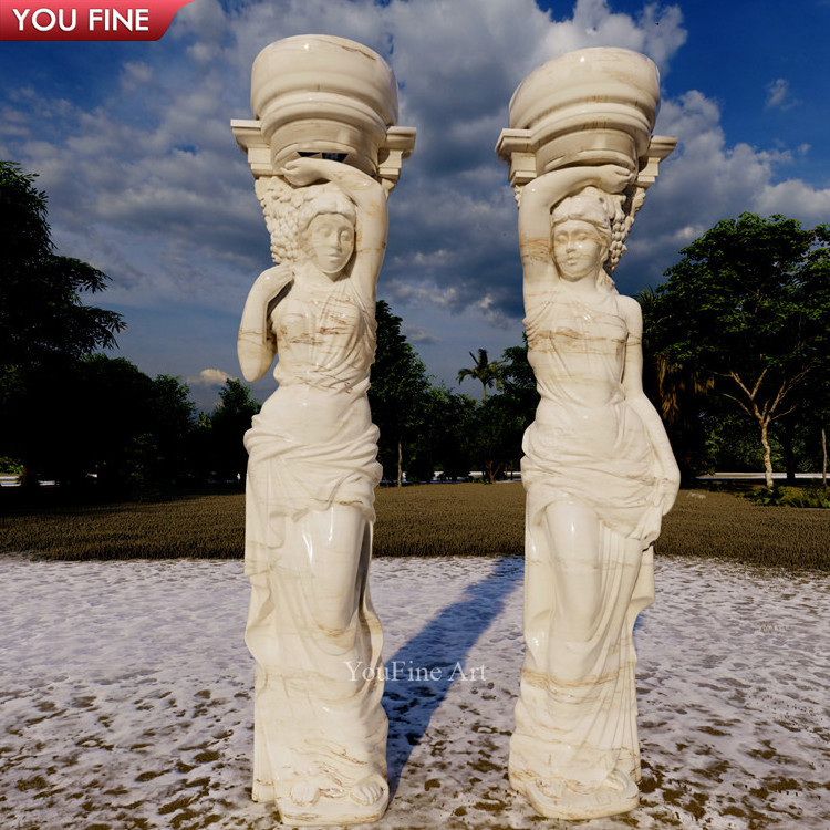 Outdoor Large Villa Marble Lady Statue Column Pillar