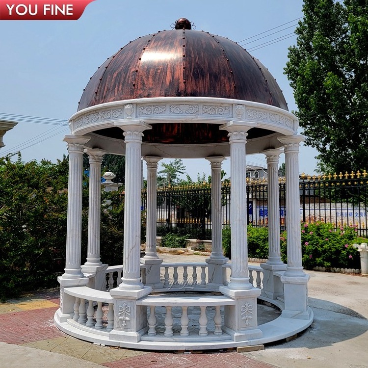 Hand Carved Gazebo Outdoor Marble Traditional Style