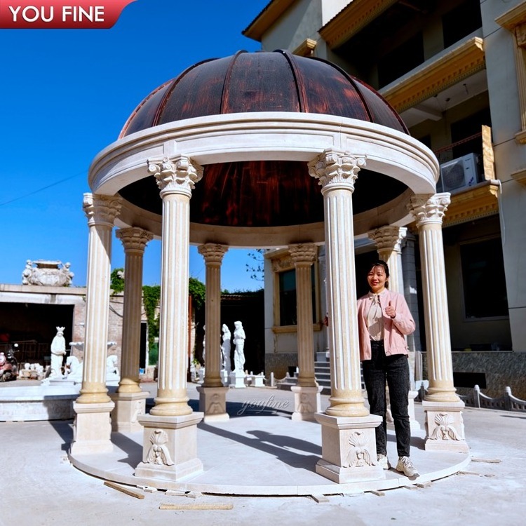 Outdoor Hand Carved Gazebos with Marble Dome Top for Church Memorial