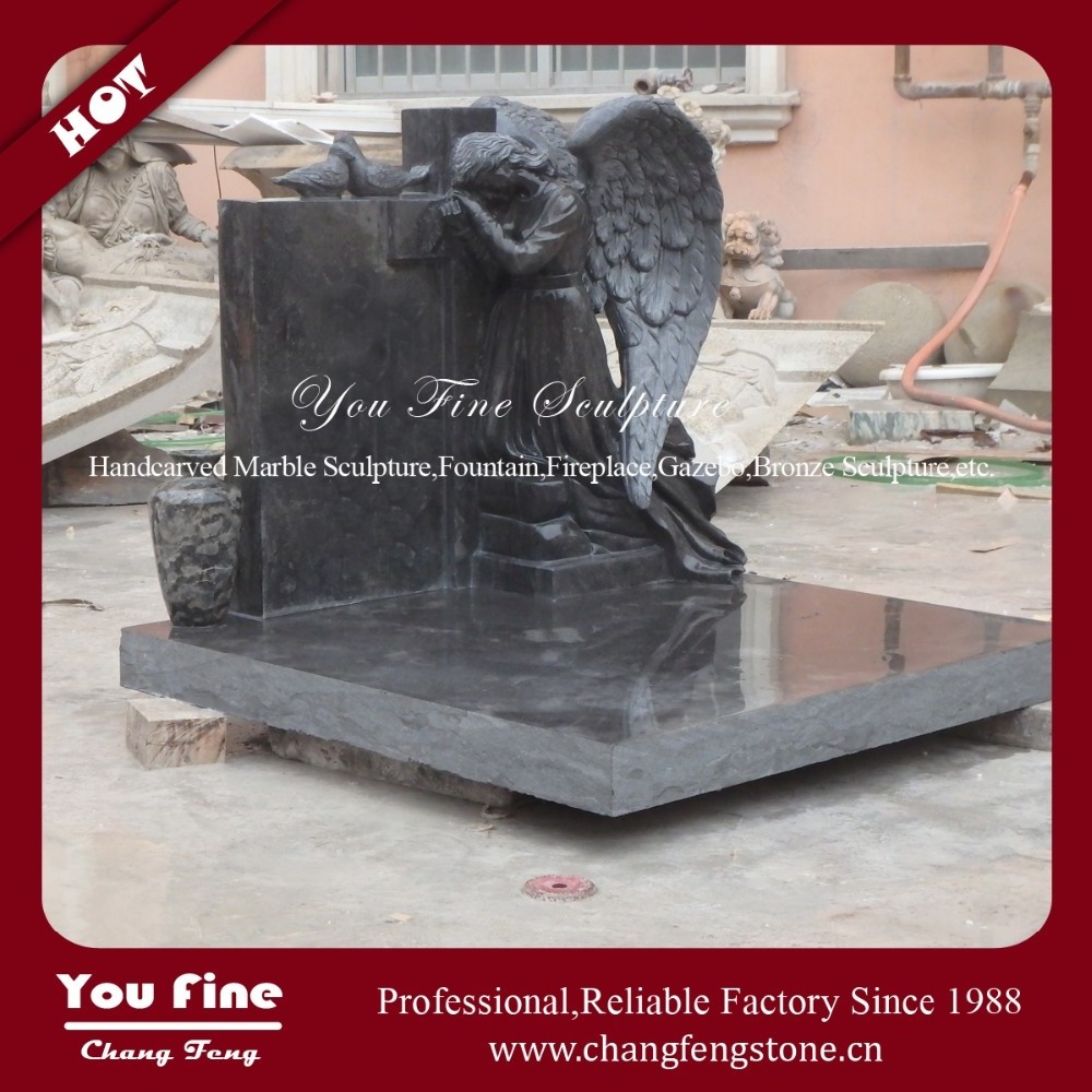 Black Marble Weeping Angel Tombstone