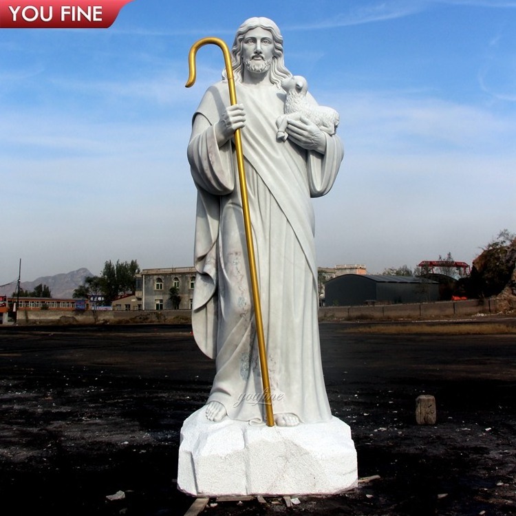 Outdoor Life size Hand Carved Marble Merciful Jesus with Lamb Church statue