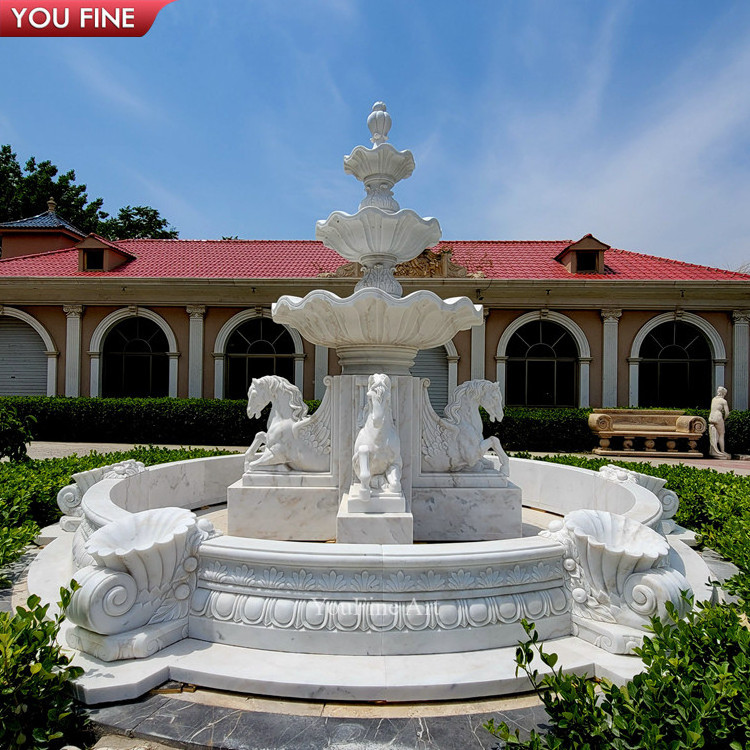 Outdoor Garden Decor Antique Stone Carving White Marble Horse Fountain Prices