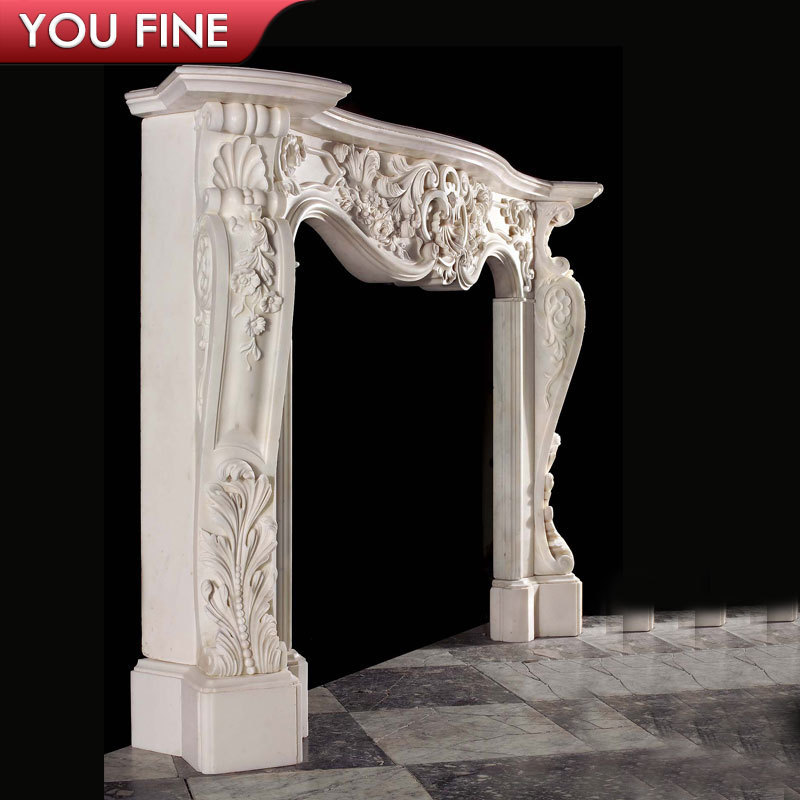 Hand Carved Decoration White Marble Fireplace Mantle