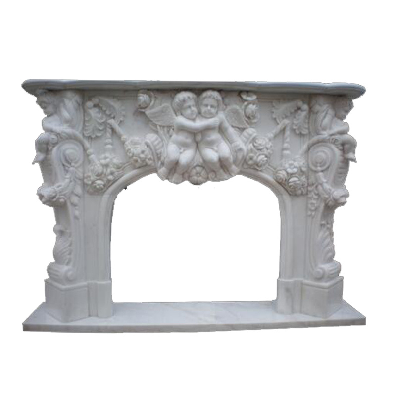 Hand Carved Decoration White Marble Fireplace Mantle