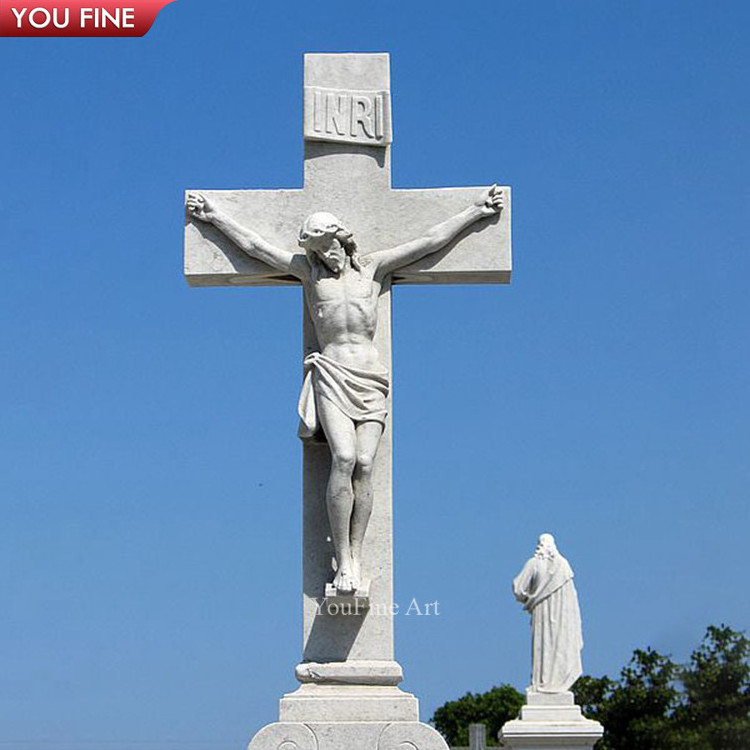 Custom Outdoor Religion Crucifixion Jesus Sculpture Marble Tombstone Cross Monuments