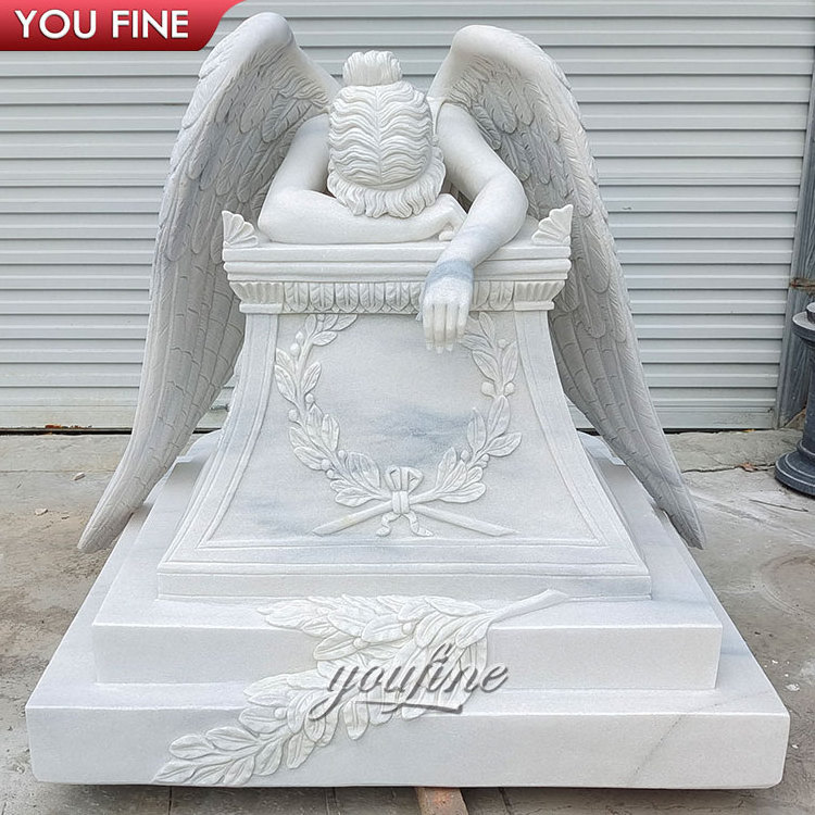 Outdoor Life Size Natural Marble Headstone Weeping Angel Tombstone Headstone