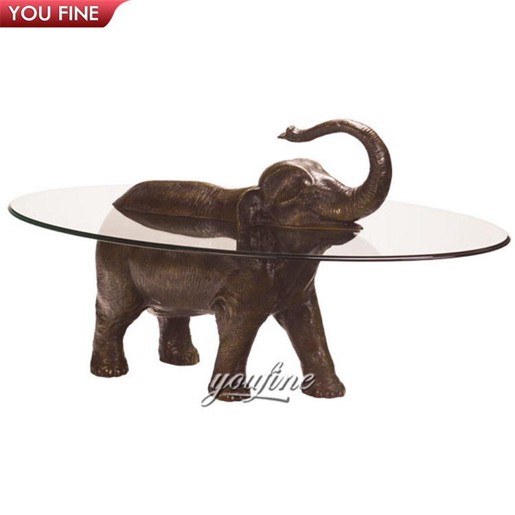 Modern Animal Statue Base Bronze Hippo Coffee Table