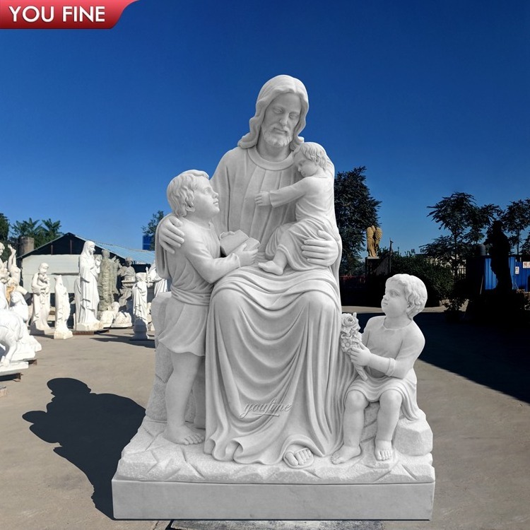 Outdoor Life size Hand Carved Marble Merciful Jesus with Lamb Church statue