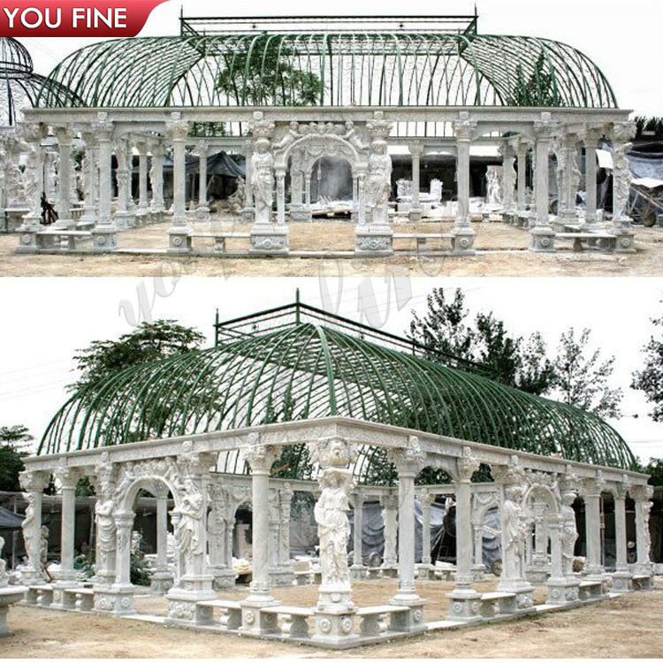 Outdoor Garden Large Marble Gazebo With Figure Statue