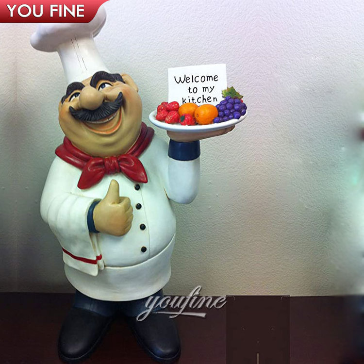 Lovely Cartoon Theme Restaurant Decoration Fiberglass Chef Sculpture Resin Statue