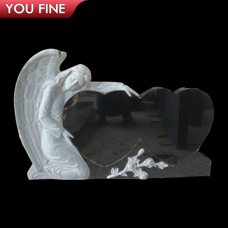 Marble Mixed Granite Heart Shaped Angel Double Tombstones Statue