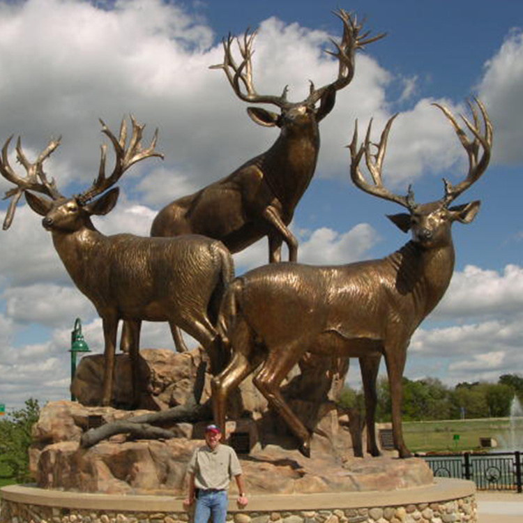 Outdoor Garden Large Copper Brass Three Elk Bronze Deer Sculpture Statue