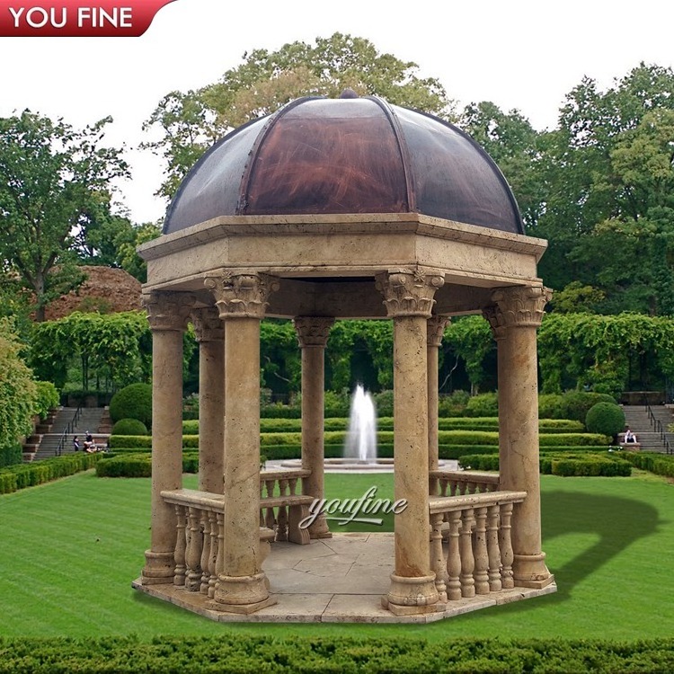 Outdoor Dome Hand Carved Garden Natural Stone Gazebo with Lady Statue