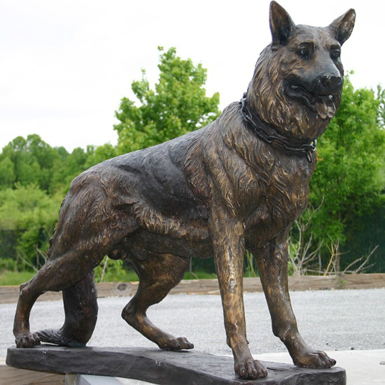 Outdoor Garden Brass Animals Sculpture Bronze Standing German Shepherd Dog Statue With Base