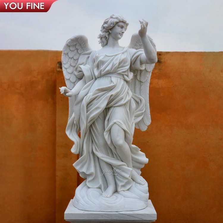 Garden Outdoor Hand Carved Natural Stone Marble Statue Angel Square for Sale