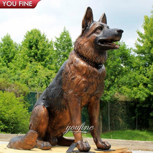 Outdoor Garden Life Size Sitting Bronze German Shepherd Statue Dog Sculpture