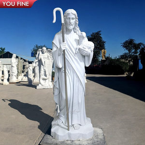 Outdoor Life size Hand Carved Marble Merciful Jesus with Lamb Church statue