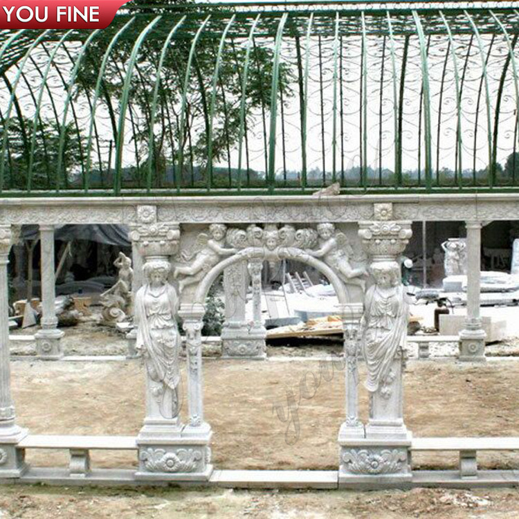 Outdoor Garden Large Marble Gazebo With Figure Statue