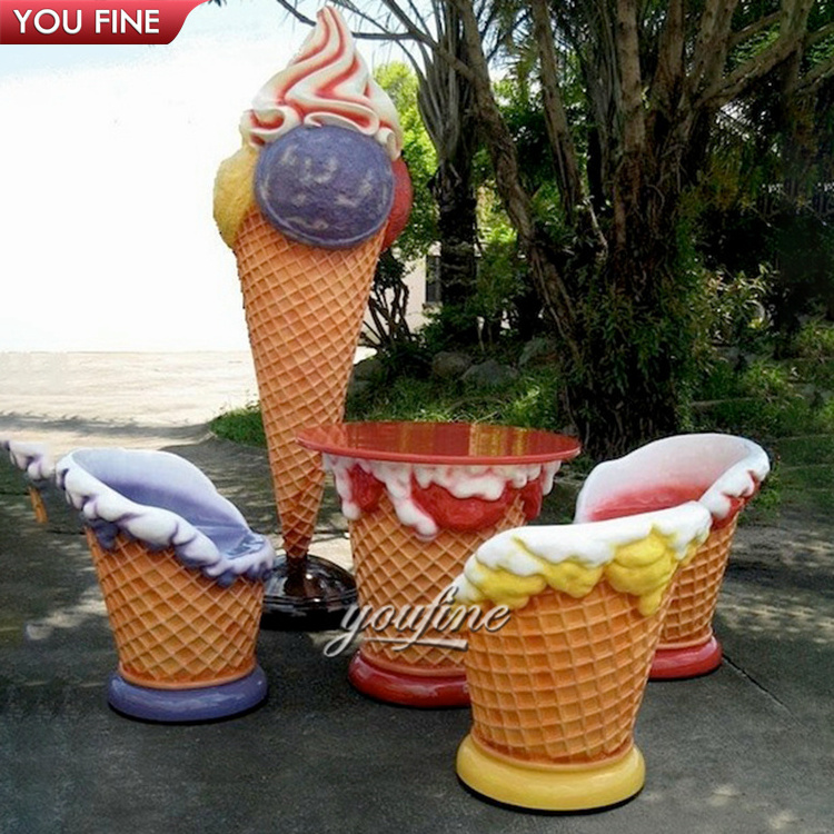 Theme Park Large Fiberglass Cone Ice Cream Sculpture Dessert Food Statue For Bar