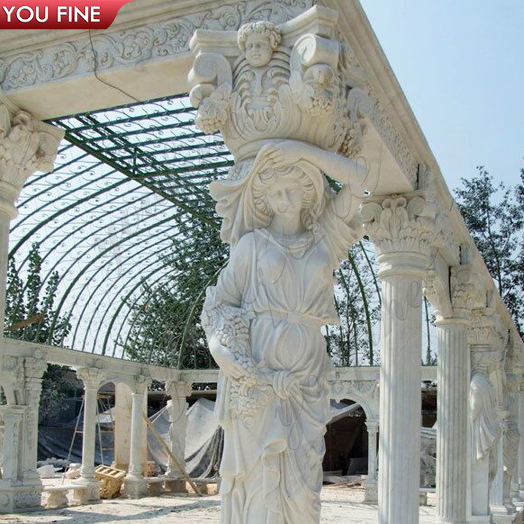 Outdoor Garden Large Marble Gazebo With Figure Statue