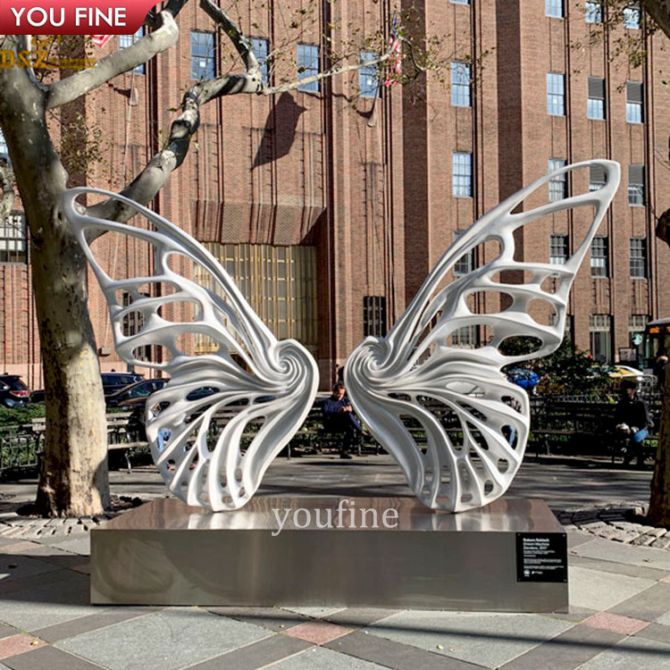 Outdoor Garden Metal Stainless Steel Butterfly Bench Sculpture Statue