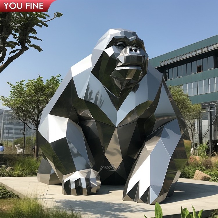 Outdoor Large Metal Stainless Steel Geometric Gorilla Sculpture for Sale