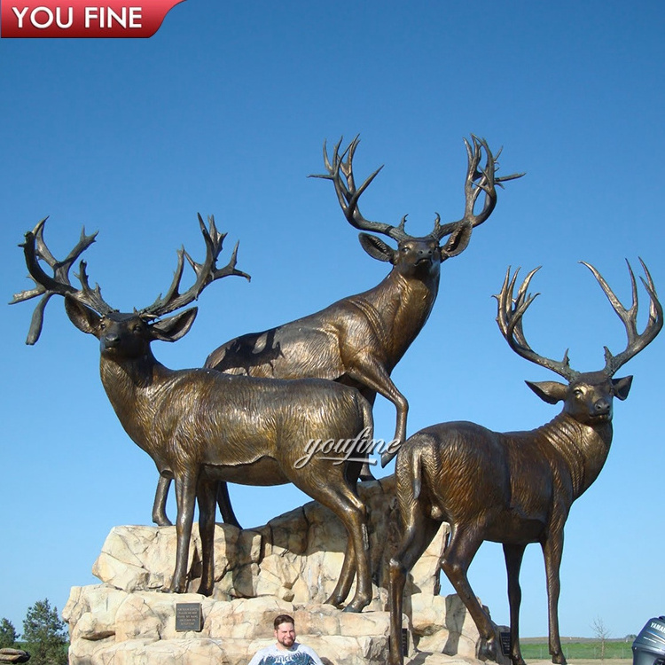 Outdoor Garden Large Copper Brass Three Elk Bronze Deer Sculpture Statue