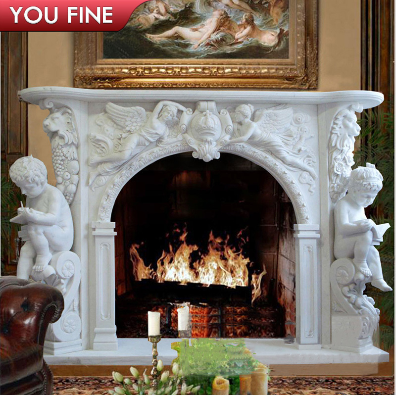 Modern Indoor Western Natural Stone Hand Carved Marble Fireplace Mantel