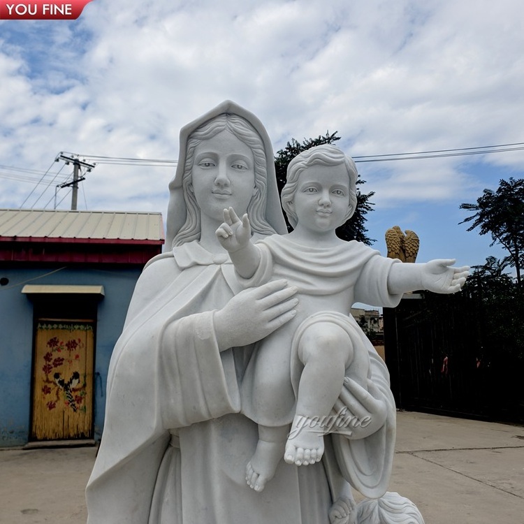 Outdoor Church Life Size White Marble Virgin Mary and Baby Jesus Sculpture Statue