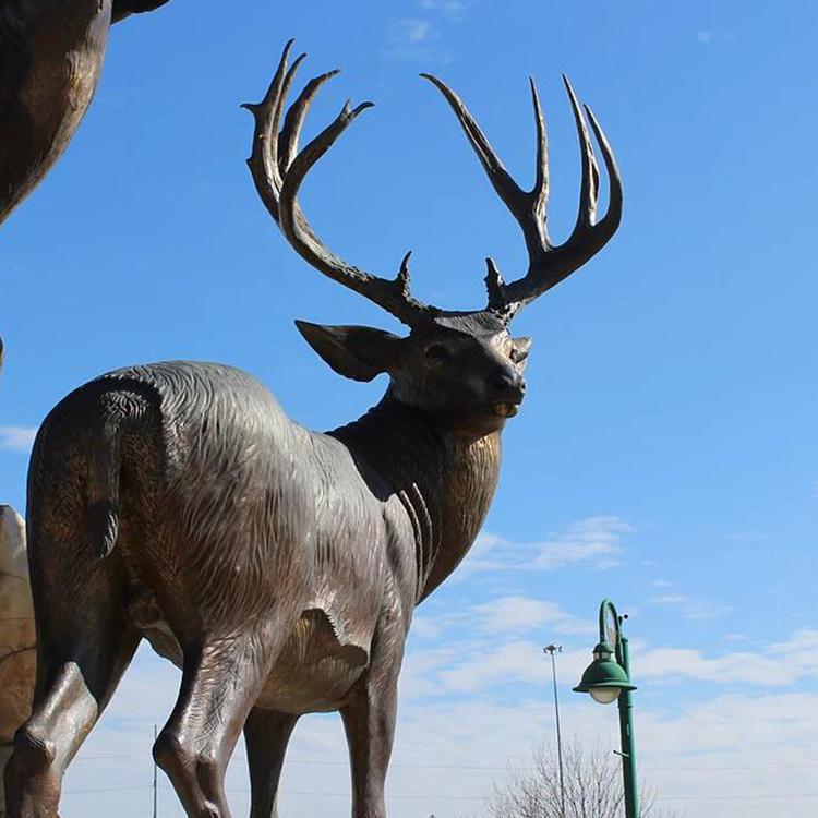 Outdoor Garden Large Copper Brass Three Elk Bronze Deer Sculpture Statue