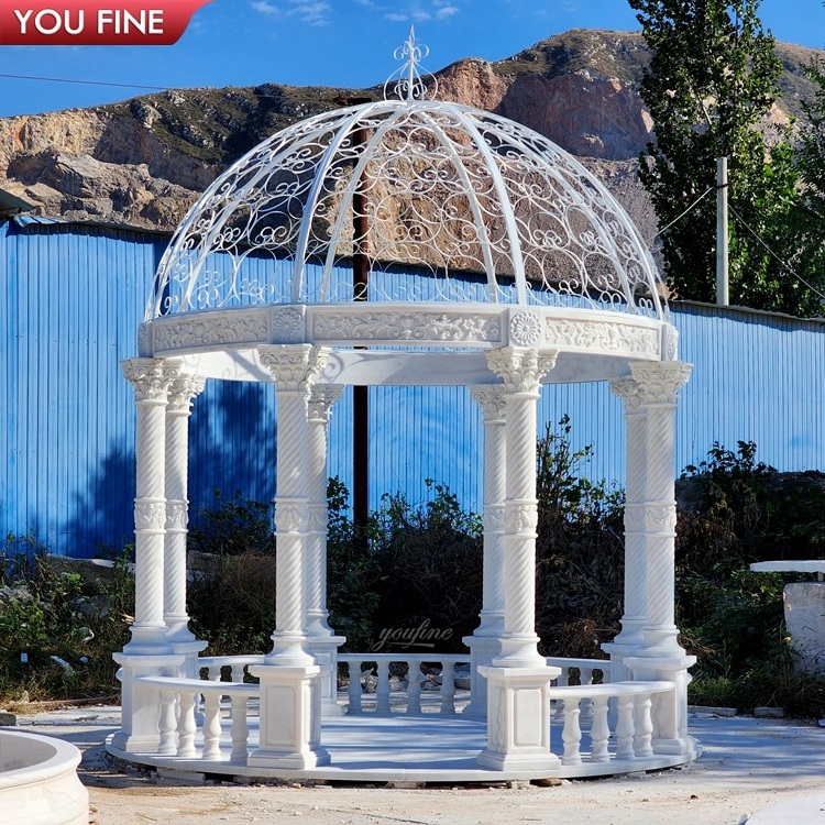 Outdoor Hand Carved Gazebos with Marble Dome Top for Church Memorial