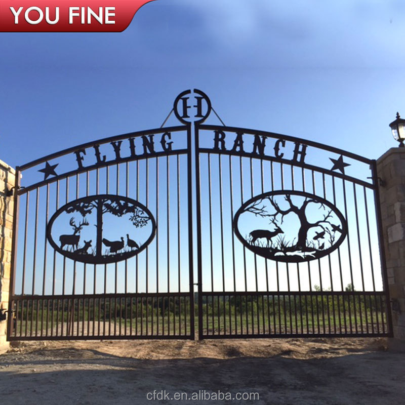 Outdoor Hand Carved Forged Wrought Cast Iron Driveway Gate