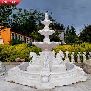 Outdoor Garden Decor Antique Stone Carving White Marble Horse Fountain Prices