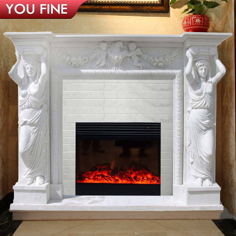 Modern Indoor Western Natural Stone Hand Carved Marble Fireplace Mantel