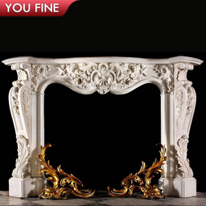 Hand Carved Decoration White Marble Fireplace Mantle