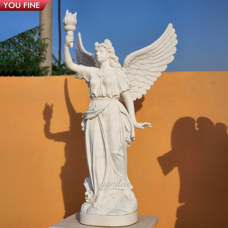 Garden Outdoor Hand Carved Natural Stone Marble Statue Angel Square for Sale