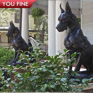 Outdoor Home Decorative Life Size Bronze Great Danes Statue with Pointy Ear