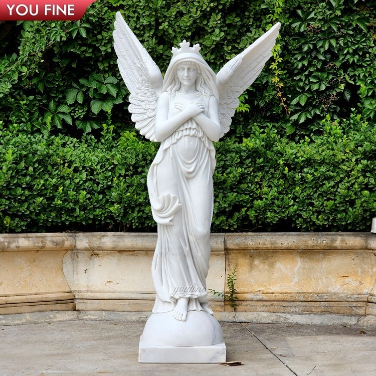 Garden Outdoor Hand Carved Natural Stone Marble Statue Angel Square for Sale