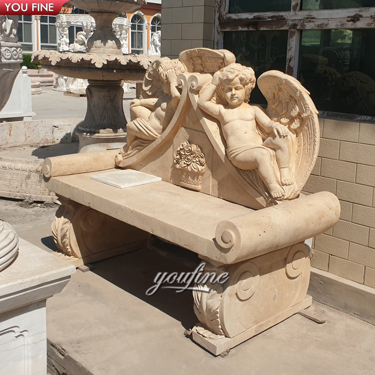 French Style Outdoor Hand Carved Natural Stone Marble Garden Bench