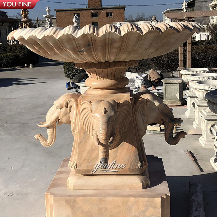 Outdoor Hand Carved Marble Elephant Head Stone Garden Water Fountain