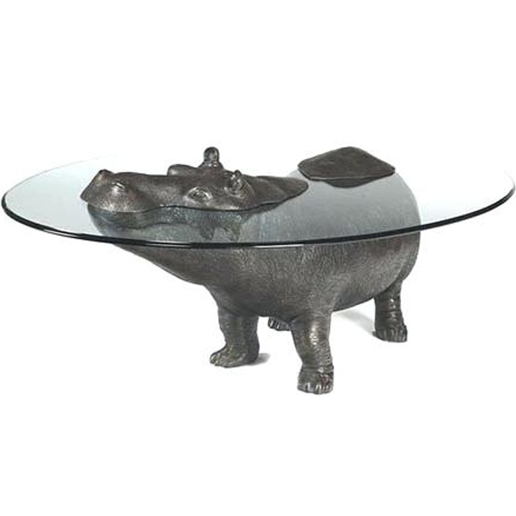 Modern Animal Statue Base Bronze Hippo Coffee Table