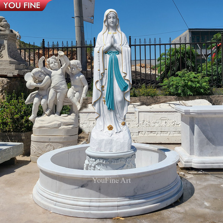 Customized Outdoor Nautral Stone Marble Virgin Mary Water Fountain for Sale