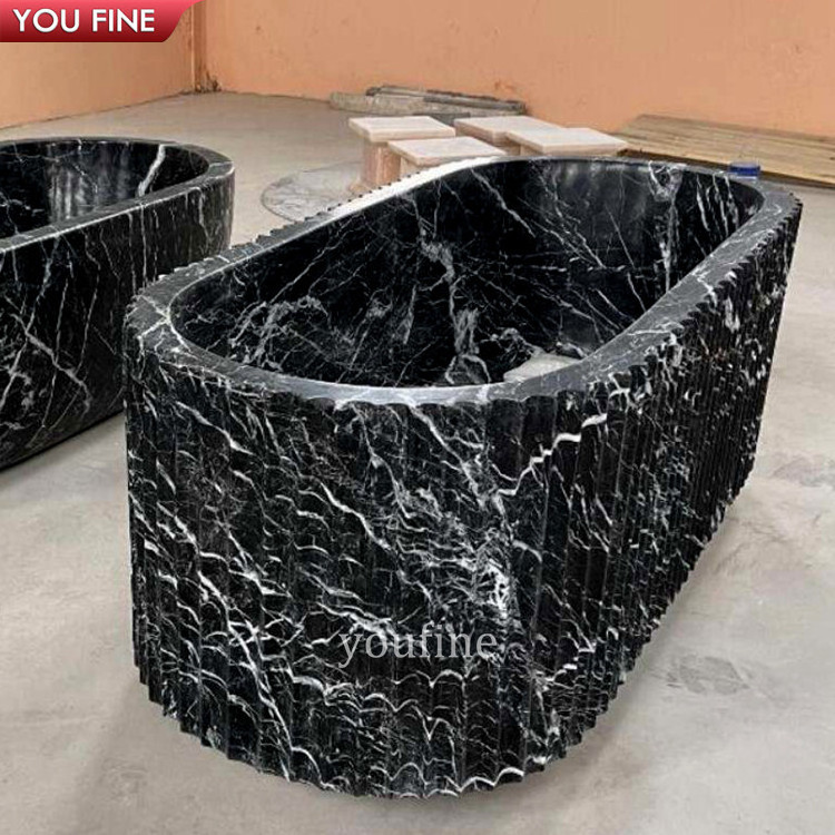 Custom Hand Carved Freestanding Marble Black Bathtub