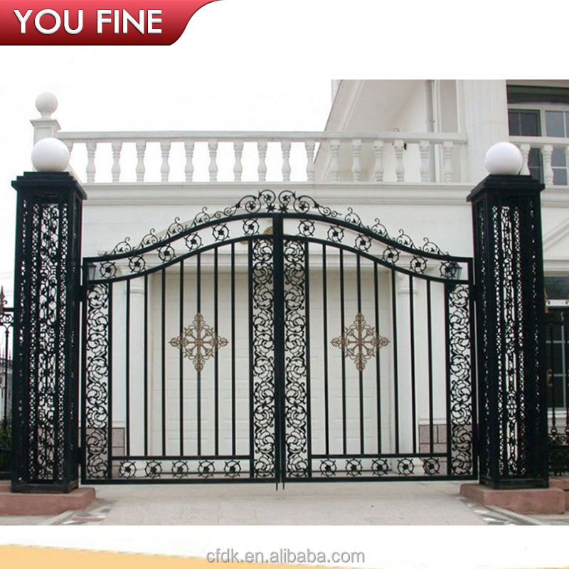 Outdoor Hand Carved Forged Wrought Cast Iron Driveway Gate