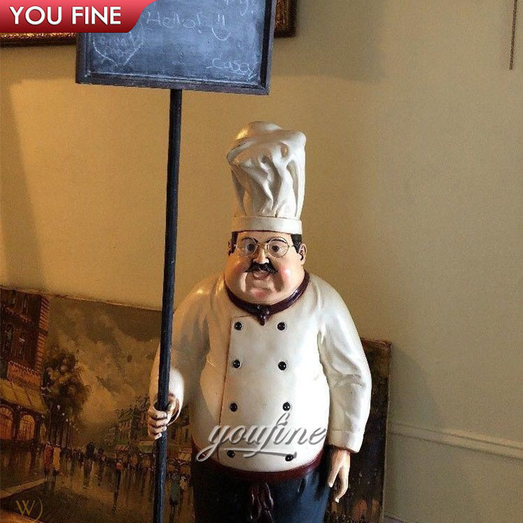 Lovely Cartoon Theme Restaurant Decoration Fiberglass Chef Sculpture Resin Statue